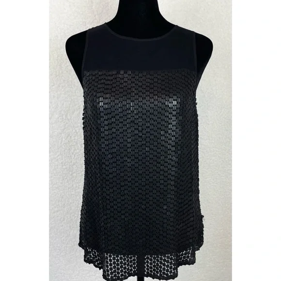 PARKER • Black Carson Combo Silk Chiffon Sequin Embellished Tank Top, S - Picture 5 of 16